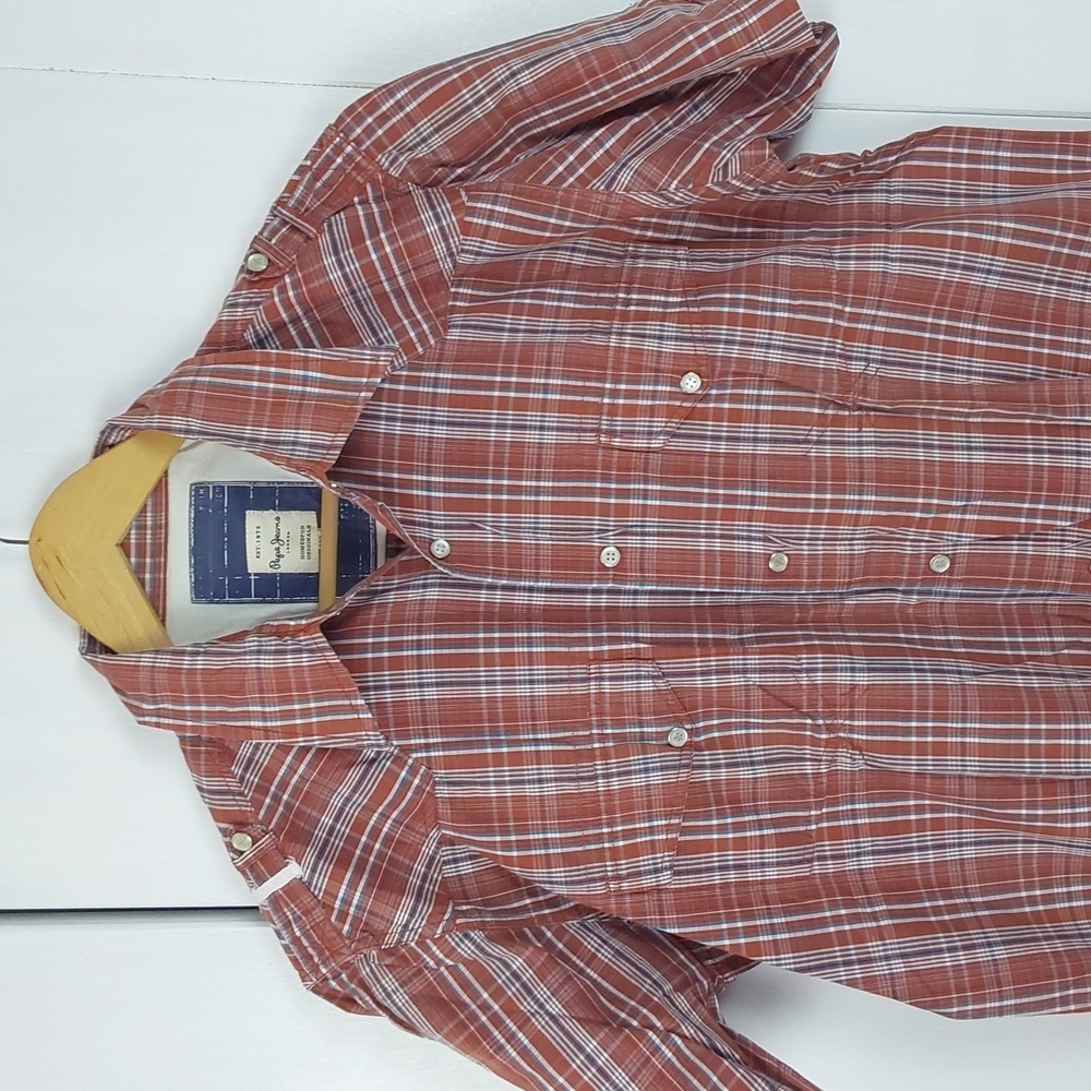 Pepe Jeans| Mens Red Plaid Button Down Shirt Revel Preppy Pockets Sz.XL
